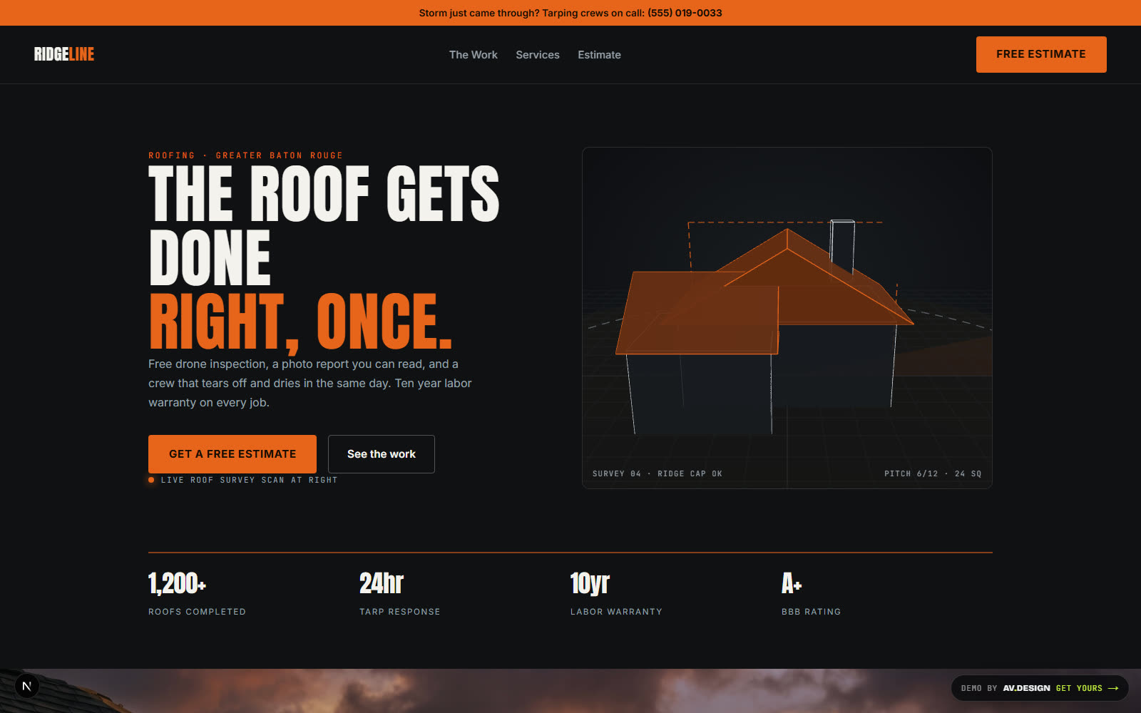 Ridgeline roofing demo with 3D drone survey